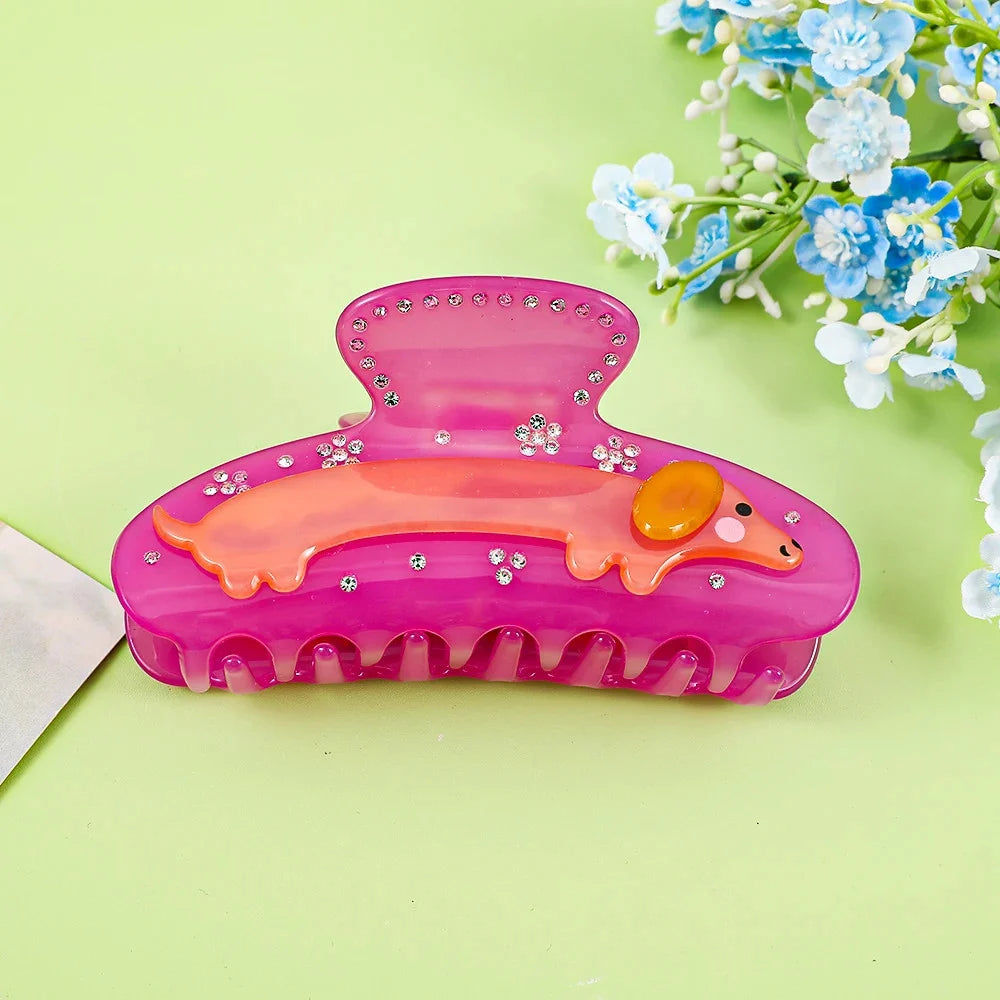 Cute Pink Dachshund Hair Claw