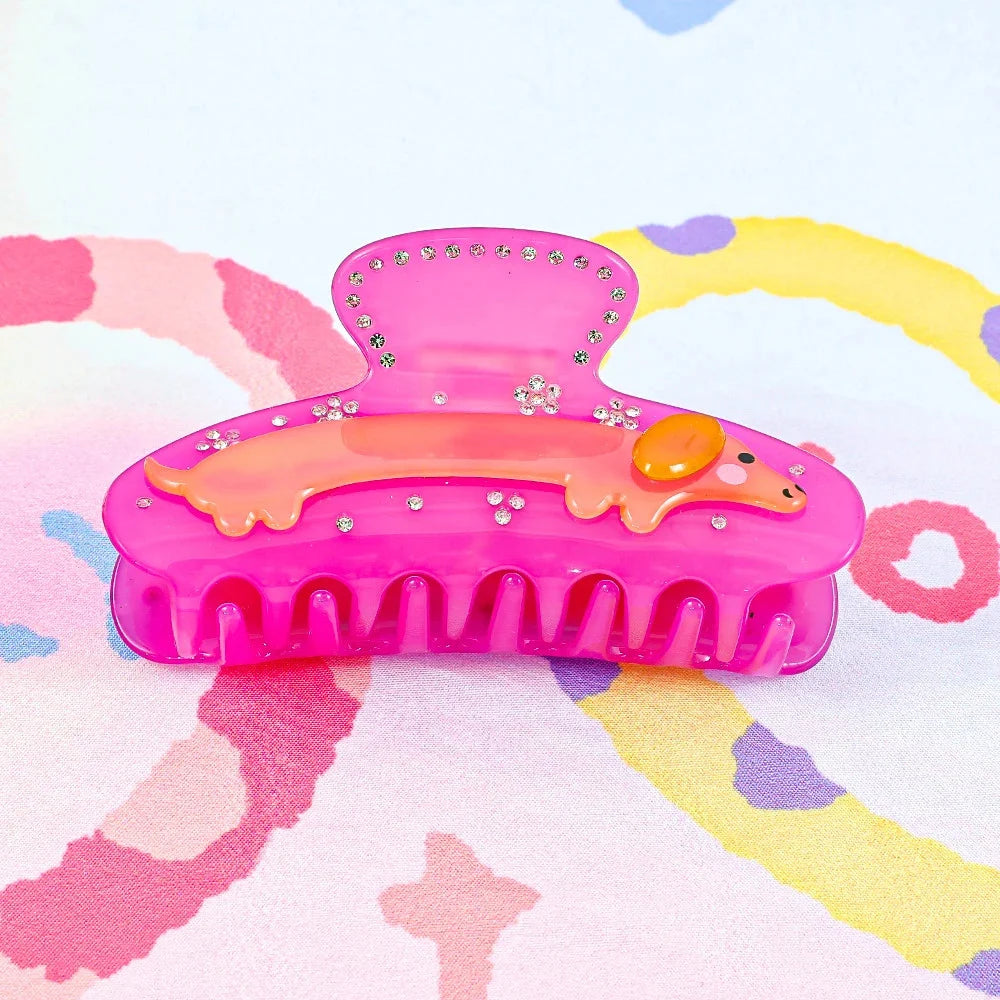 Cute Pink Dachshund Hair Claw