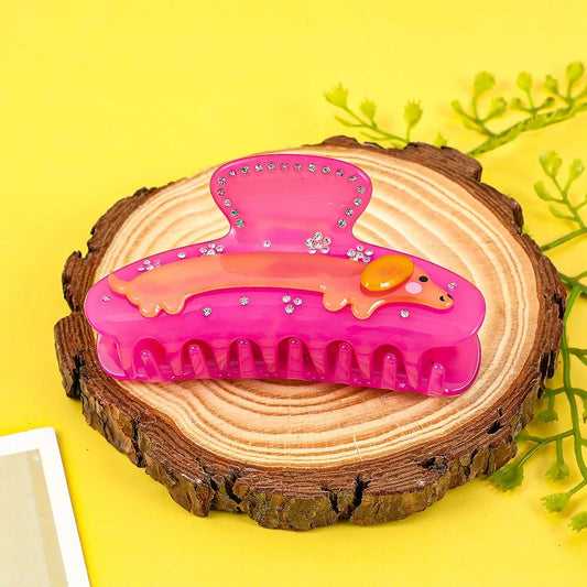 Cute Pink Dachshund Hair Claw
